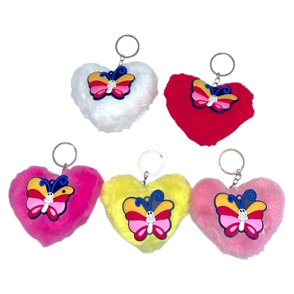 FUZZY WHITE HEART BUTTERFLY KEYCHAIN - Picture 2 of 2